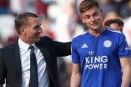 Brendan Rodgers and Harvey Barnes Leicester City