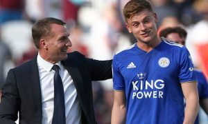 Brendan Rodgers and Harvey Barnes Leicester City